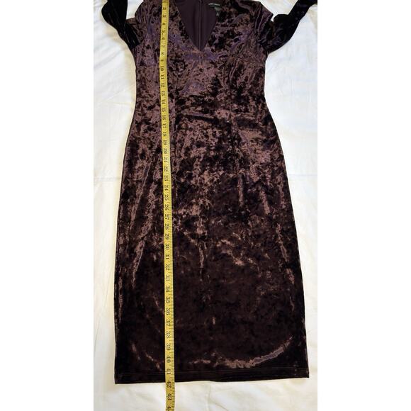 Maggy London Burgundy Crushed Velvet Midi Dress, Long Sleeve, Size 2 - Picture 14 of 14